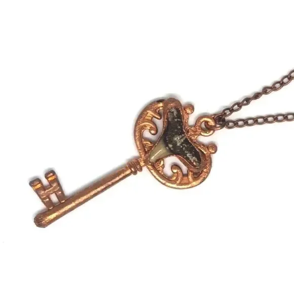 Handmade Shark Tooth Copper Key Necklace - Picture 1 of 7